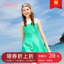 阿依莲2018夏装新款时尚淑女连衣裙翻领短袖网纱拼接修身显瘦短裙图片
