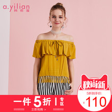 阿依莲2018夏季新款t恤女短袖宽松显瘦一字领露肩打底衫体恤上衣图片