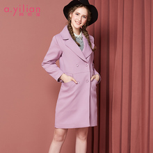 阿依莲2018秋季新款西服上衣长袖百搭纯色休闲女士西装中长款风衣图片