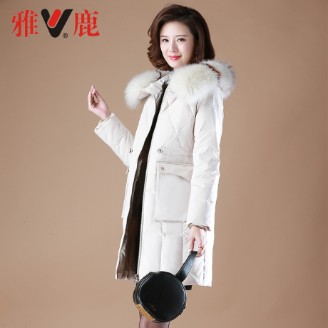 雅鹿妈妈装冬季羽绒服40-50岁气质中老年女装冬装加厚大毛领外套商品大图