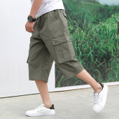超大码男装多袋休闲七分裤男士宽松肥佬短裤加肥加大潮胖运动中裤