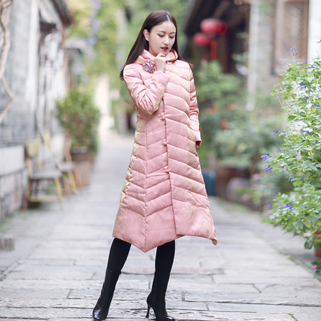 伶俐柠檬90566复古文艺范中国风女装中长款原创连帽羽绒服民国风商品大图