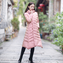 伶俐柠檬90566复古文艺范中国风女装中长款原创连帽羽绒服民国风图片