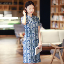 伶俐柠檬11392复古女装斜襟立领民国旗袍中国风改良亚麻连衣裙图片
