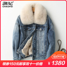 2018冬季新款牛仔派克服外套女短款狐狸毛内胆派克大衣皮草女装潮图片