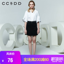 CCDD2018夏装新品专柜正品学院风海军领花边短袖白衬衫女套头上衣图片