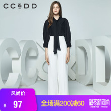 CCDD春装新品专柜正品OL风系带领上衣九分袖薄款衬衫女黑色图片