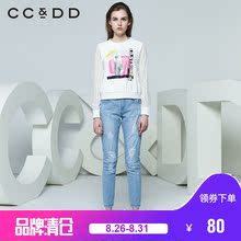 CCDD2018春装新品专柜正品时尚休闲字母长袖蕾丝圆领衫女套头衫图片