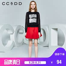 CCDD春新款专柜正品长袖薄款圆领衫蕾丝打底衫套头卫衣女图片