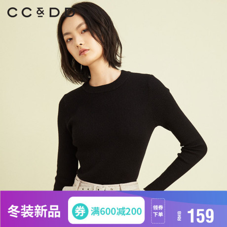 【预售】CCDD2018冬装新品专柜正品纯色打底毛衣长袖圆领毛针织衫商品大图