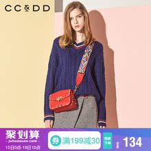 CCDD2018冬装新品专柜正品时尚宽松长袖V领毛衫女套头甜美针织衫图片
