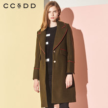 CCDD2018冬装新品专柜正品时尚韩版西装领长款毛呢大衣女直筒外套图片