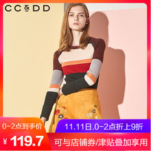 CCDD2018冬装新品专柜时尚修身韩版套头圆领针织衫女淑女上衣图片