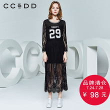 CCDD春新款正品字母数字印花蕾丝连衣裙中长款浪漫纱网裙薄款图片