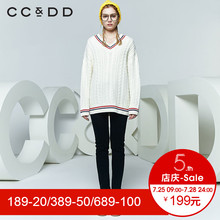 CCDD2018春装新品专柜正品韩版宽松V领长袖针织衫女套头毛衫上衣图片