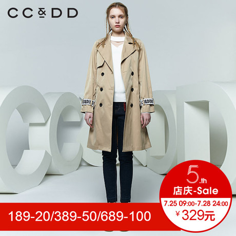 CCDD2018春装新品专柜正品系带双排扣a型风衣女中长款韩版外套潮商品大图