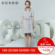 CCDD2018夏装新品专柜正品韩版学院条纹衬衫短袖连衣裙女中长款潮图片