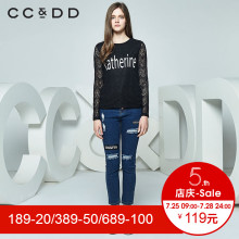 CCDD春装新品专柜正品气质淑女圆领字母印花长袖蕾丝上衣图片