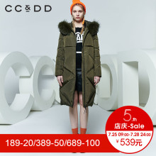CCDD2018春装新品专柜正品时尚连帽毛领茧型羽绒服女中长款韩版潮图片