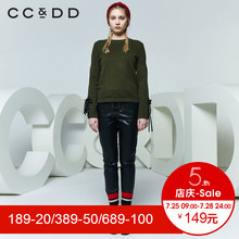 CCDD2018春装新品专柜正品韩版圆领系带长袖套头针织衫女毛衫上衣图片