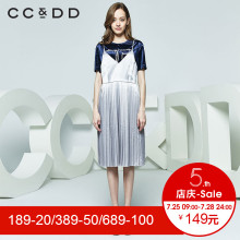 CCDD2018夏装新品专柜正品性感吊带低胸睡衣外穿无袖百褶连衣裙女图片