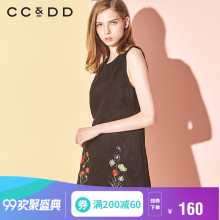 CCDD2018冬装新品专柜正品无袖圆领连衣裙收腰时尚绣花田园风短裙图片