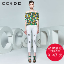 CCDD夏装新品专柜正品时尚淑女荷叶边一字领灯笼短袖休闲衬衫图片