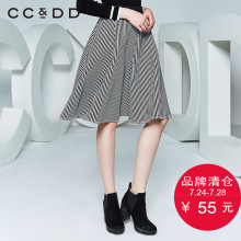 CCDD春新款正品复古伞裙大摆裙条纹印花空气棉高腰半身裙A字图片