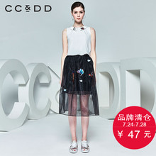 CCDD夏装新品专柜正品时尚淑女白色雪纺领口绣花无袖休闲衬衫图片