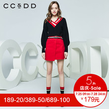 CCDD2018秋装新品专柜正品时尚宽松黑色V领套头针织衫女长袖毛衫图片