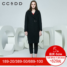 【商场同款】CCDD冬装新品单环扣字母飘带茧型毛呢大衣女外套图片
