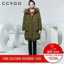 CCDD2018春装新品专柜正品时尚韩版连帽毛领羽绒服女中长款厚外套图片
