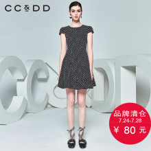 CCDD夏装新品专柜正品时尚淑女波点圆领短袖连衣裙黑色中长裙图片