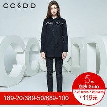 CCDD冬装新品专柜正品时尚休闲直筒字母印花长袖衬衫女黑色图片