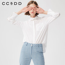 【商场同款】CCDD2018秋装新品系领时尚英伦风白色打底长袖衬衫图片
