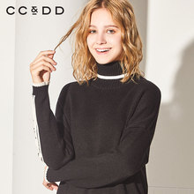 CCDD2018冬装新品专柜正品时尚高领字母刺绣黑色气质针织连衣裙图片