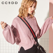 CCDD2018冬装新品专柜正品时尚宽松圆领文艺气质套头粗毛线毛衣女图片