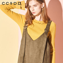 CCDD2018冬装新品专柜正品时尚圆领套头荷叶边袖口修身长袖针织衫图片