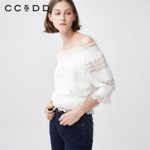 【商场同款】CCDD2018秋装新品镂空宽松百搭一字肩时尚女衬衫纯色图片