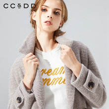 【预售】CCDD2018冬装新品专柜正品时尚粗线宽松双排扣中长款大衣图片