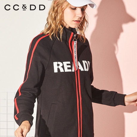 CCDD2018冬装新品专柜正品时尚字母印花小立领中长款长袖连衣裙商品大图