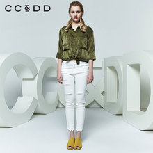 CCDD2018夏装新品专柜正品大口袋仙鹤刺绣亮面七分袖衬衫女上衣潮图片