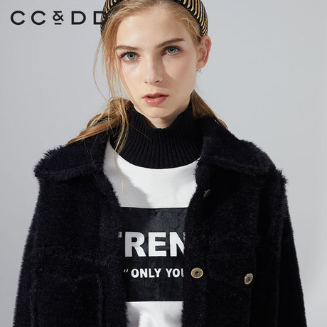 【预售】CCDD2018冬装新品专柜正品时尚小翻领呢子多口袋毛呢外套商品大图