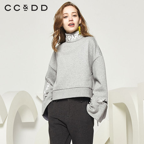 CCDD2018秋装新品专柜正品时尚直筒舒适字母套头圆领衫女长袖上衣商品大图