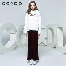 CCDD2018秋装新品专柜正品时尚宽松字母连帽套头针织衫女长袖外套图片