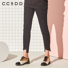 CCDD2018冬装新品专柜正品时尚休闲不规则脚口中腰修身水洗牛仔裤图片