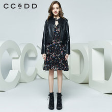 CCDD2018秋装新品专柜正品时尚修身黑色短款长袖外套女显瘦上衣图片