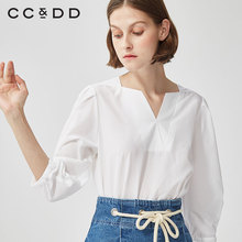 【商场同款】CCDD2018秋装新品纯色衬衫复古白色长袖休闲淑女衬衫图片