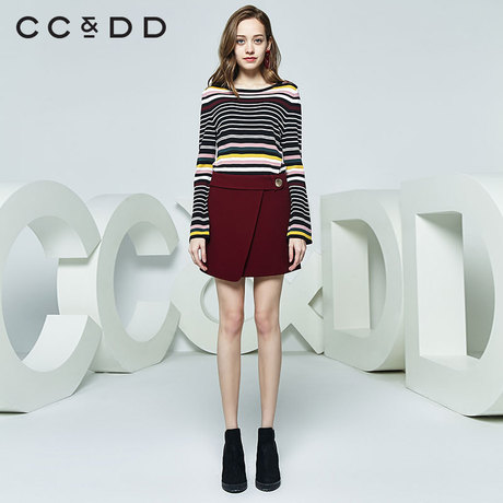 CCDD2018秋装新品专柜正品时尚休闲舒适条纹套头针织衫女长袖上衣商品大图