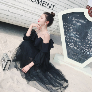 子晴收腰显瘦百搭压褶网纱裙